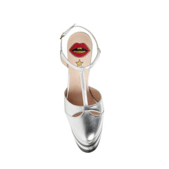 Striped T-Strap High Heel Platform Sandals