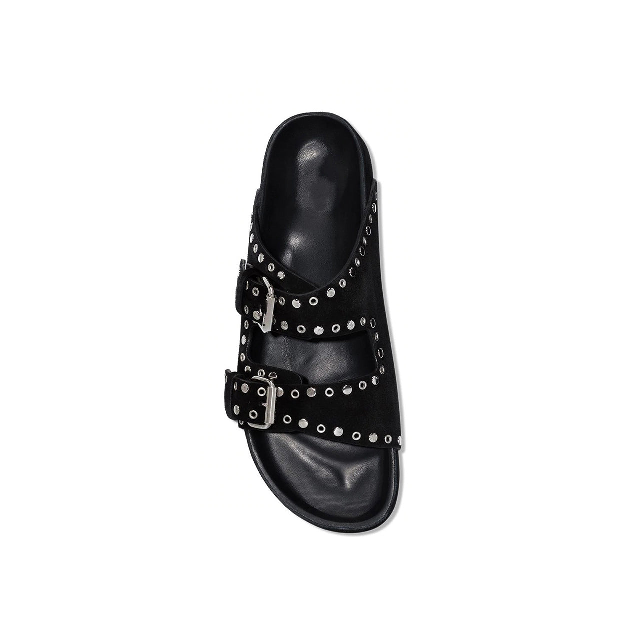 Buckled Studded Suede Flat Slippers Slides