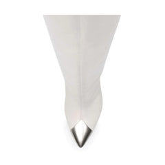 Metal Plated Leather Knee High Boots