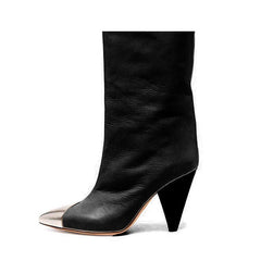 Metal Plated Leather Knee High Boots