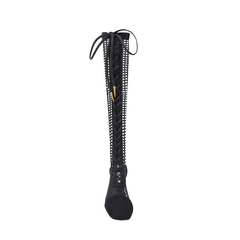 Lace Up Knee High Mesh Summer Boots