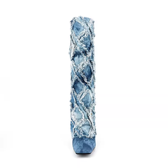 Diamante Denim Knee High Boots