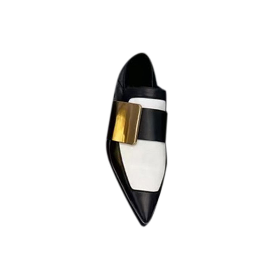 Metal Embellished Leather Flat Loafers
