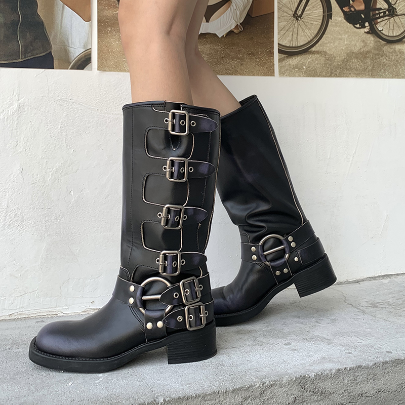 Buckled Leather Knee High Boots