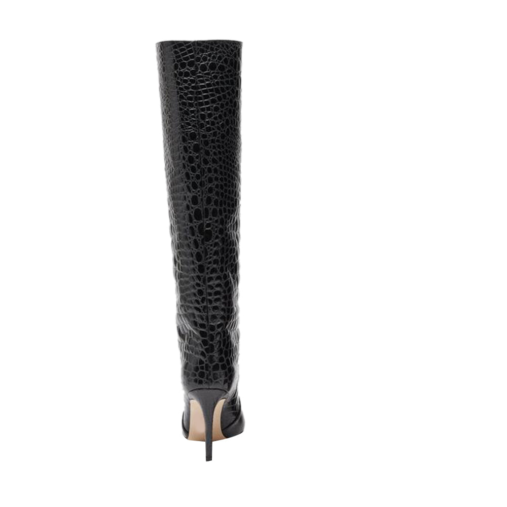 Stiletto Heel Leather Knee High Boots