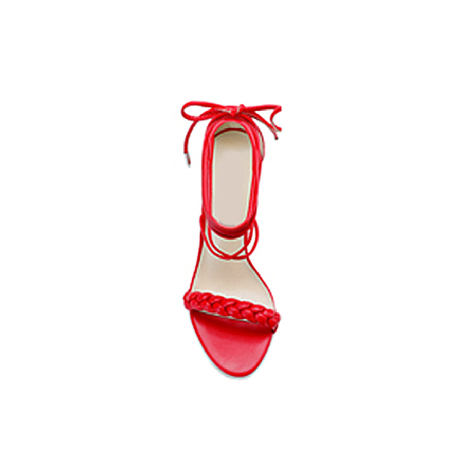 Braided Lace Up Mid Heel Sandals - 8cm
