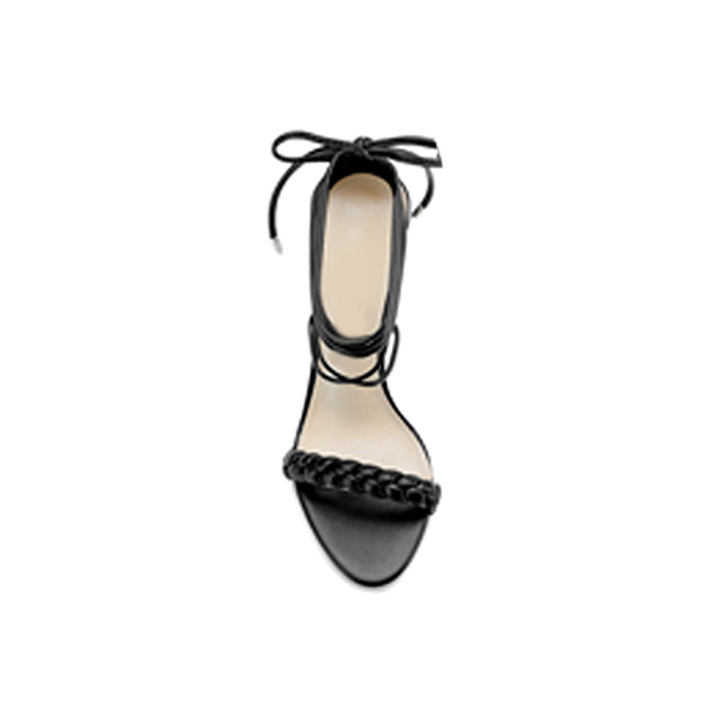 Braided Lace Up Mid Heel Sandals - 6cm