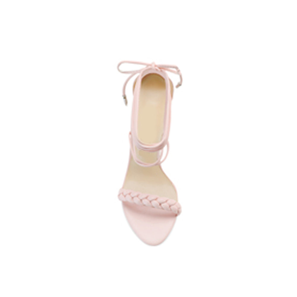 Braided Lace Up Mid Heel Sandals - 6cm