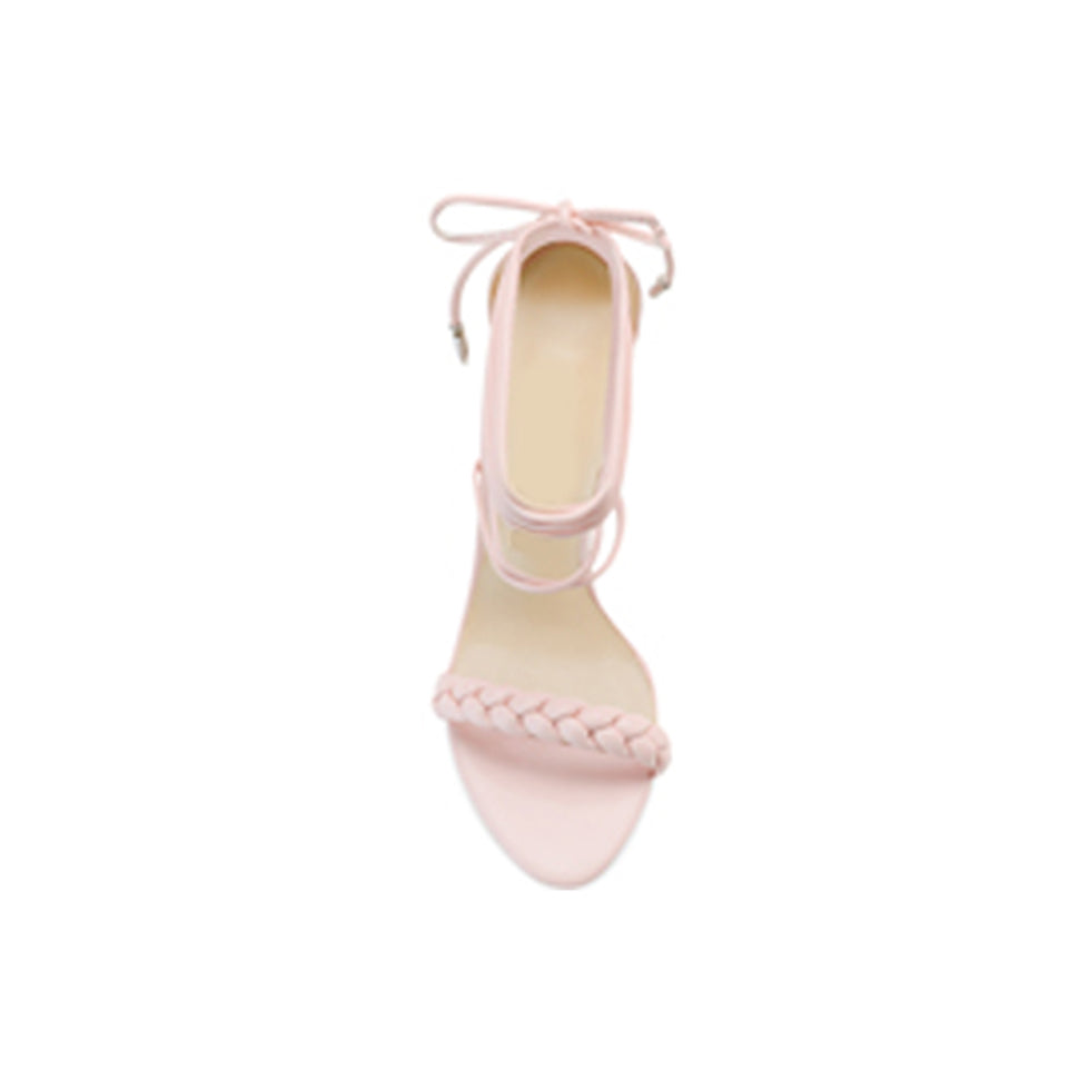 Braided Lace Up Mid Heel Sandals - 8cm