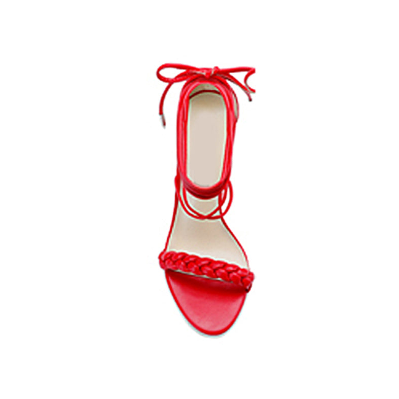 Braided Lace Up Mid Heel Sandals - 6cm