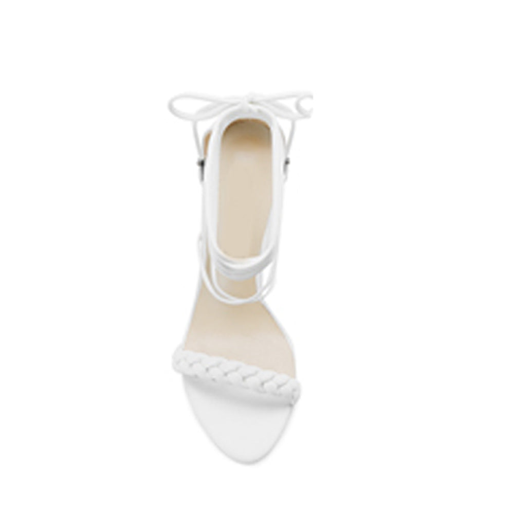 Braided Lace Up Mid Heel Sandals - 8cm