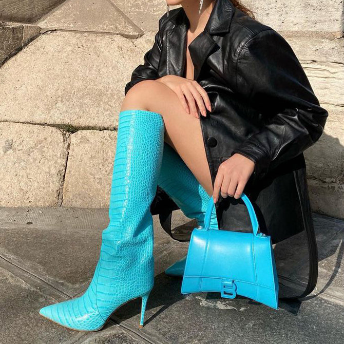 Stiletto Heel Leather Knee High Boots