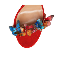 Butterfly Embellished Lace Up Mid Heel Sandals - 7