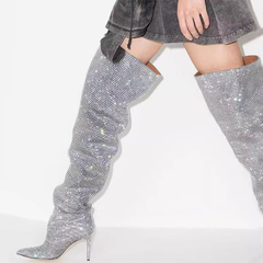 Diamante Stiletto Heel Over The Knee Boots - 8.5cm