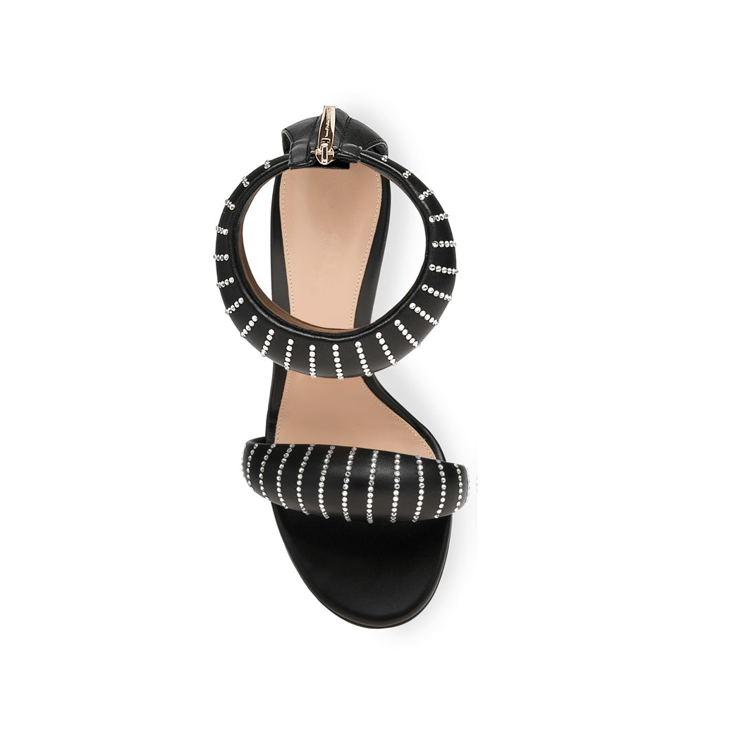 Diamante Ankle Strap Leather Stiletto Mid Heel San