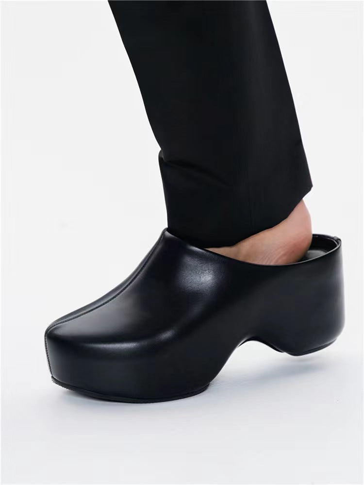 Leather Platform Mules Sandals