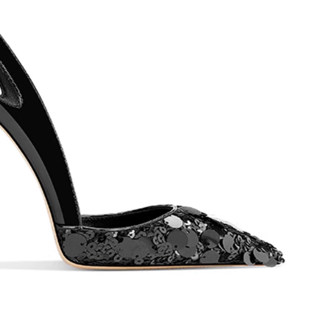 Sequinned Cut Out Mid Heel Pumps - 8cm
