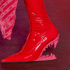 Sculptured Wedged Heel Ankle Boots