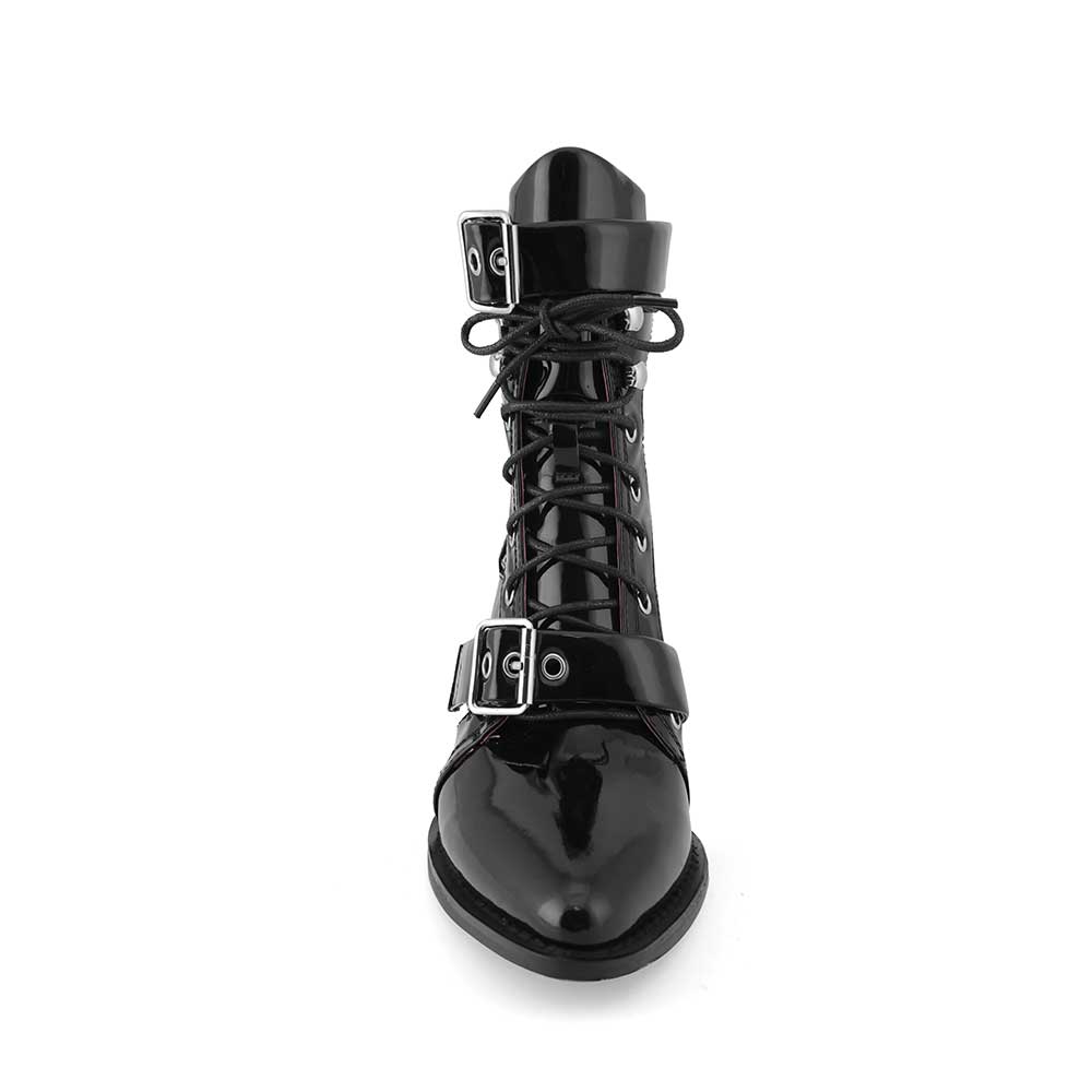 Cut Out Patent Leather Biker Ankle Western Cowboy
