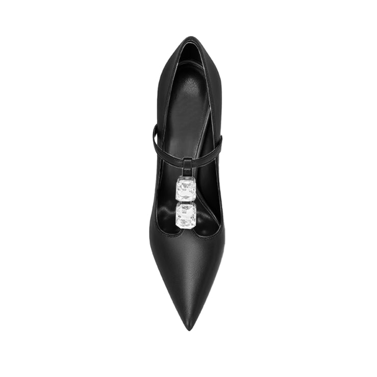 Diamante T-Strap Mid Heel Sandals - 8cm