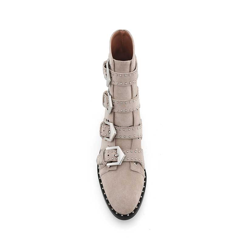 Studded Buckled Biker Ankle Boots