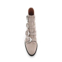 Studded Buckled Biker Ankle Boots