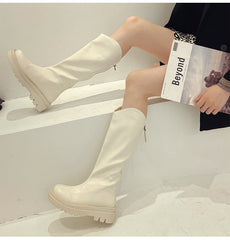 Leather Platform Knee High Boots