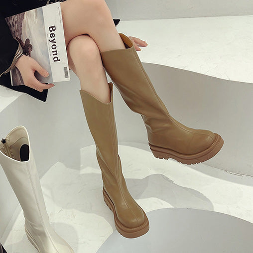 Leather Platform Knee High Boots