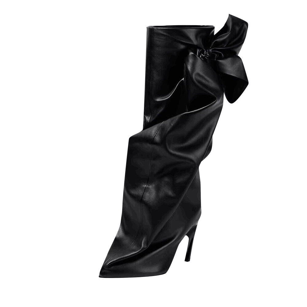 Bow Leather Knee High Boots