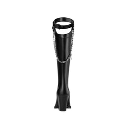 Chain Embellished Knee High Boots