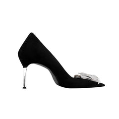Diamante Flower Mid Heel Pumps - 6cm