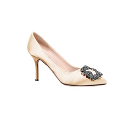Diamante Embellished Satin Mid Heel Pumps - 8cm