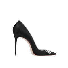 Diamante Bow Mid Heel Pumps - 8cm