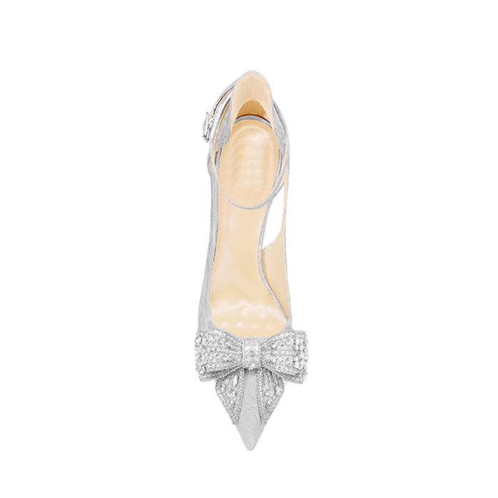 Diamante Bow Mid Heel Sandals - 6cm