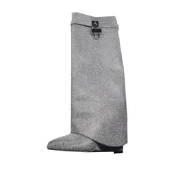 Diamante Lock Detailed Wedged Heel Knee High Boots