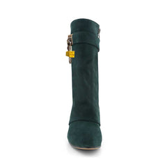 Lock Detailed Suede Wedged Heel Ankle Boots