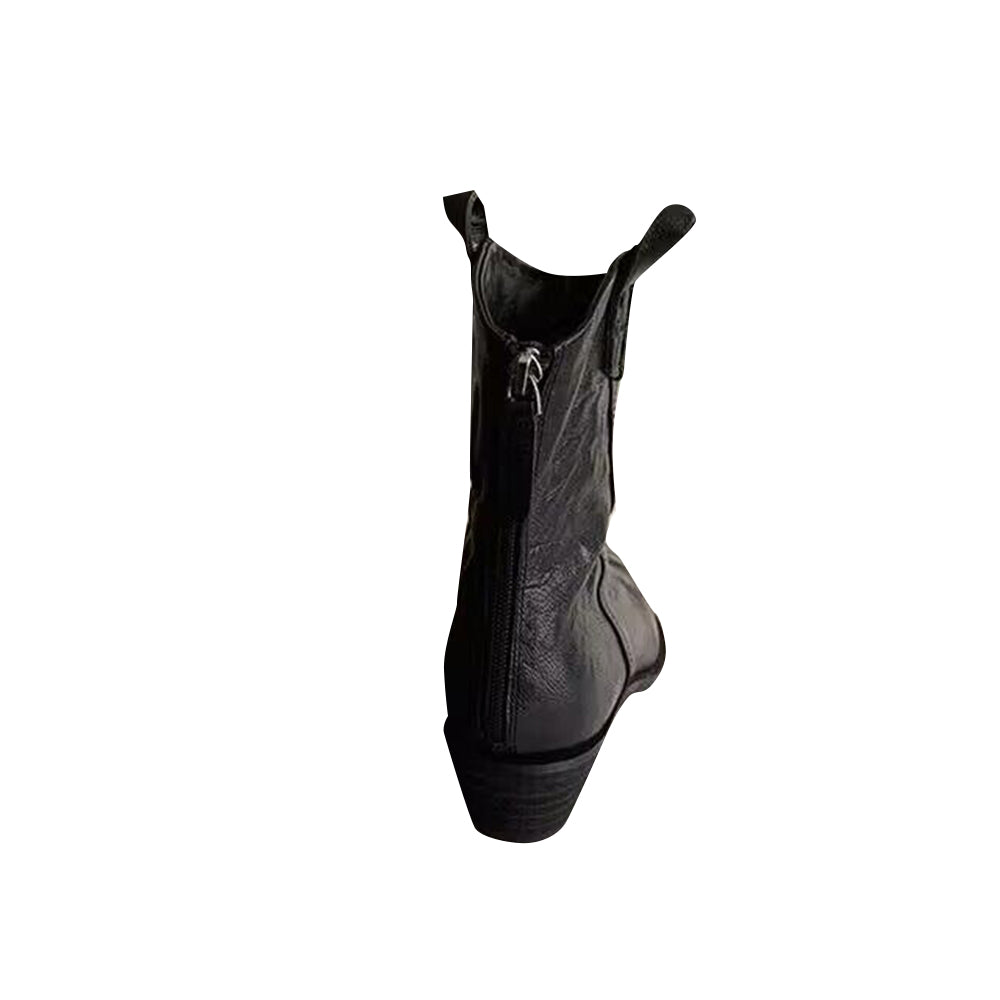 Leather Western Crow Ankle Boots