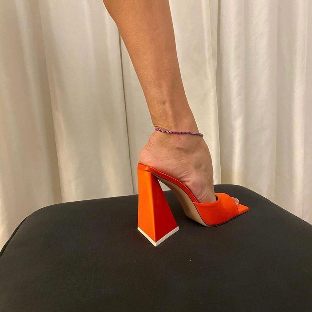 Block Heel Satin Mules Sandals
