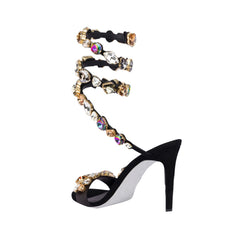Diamante Wrap Mid Heel Sandals - 8cm
