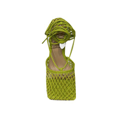Lace Up Fishnet High Heel Sandals