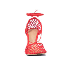 Lace Up Fishnet High Heel Sandals