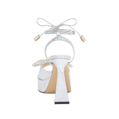 Diamante Bow Lace Up High Heel Sandals