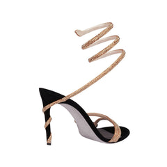 Diamante Ankle Wrap Mid Heel Sandals - 7.5cm
