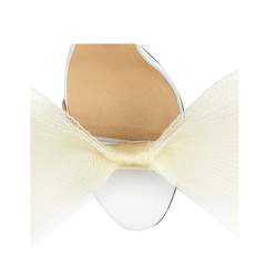 Asymmetric Bow Embellished Satin Mid Heel Sandals