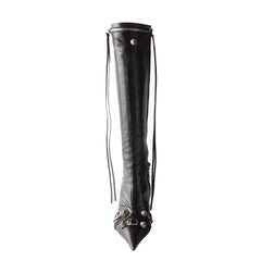 Studded And Buckled Leather Knee High Boots