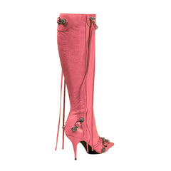 Studded And Buckled Leather Knee High Boots