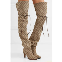 Printed Lace Up Over The Knee Boots