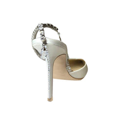 Ankle Diamante Satin High Heel Sandals - 10cm