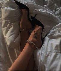 Ankle Diamante Suede High Heel Sandals - 10cm