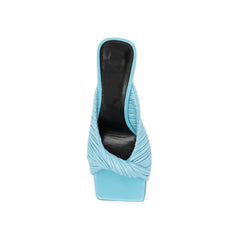 Fold Detailed Leather Mid Heel Mules Sandals - 6cm